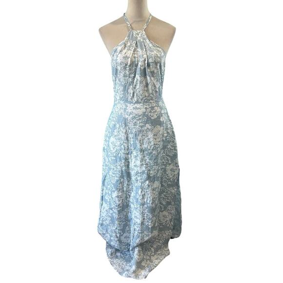 Reformation Linen Elmer Dress Porcelain Blue White Floral Halter Slit Size 8 - Picture 4 of 8
